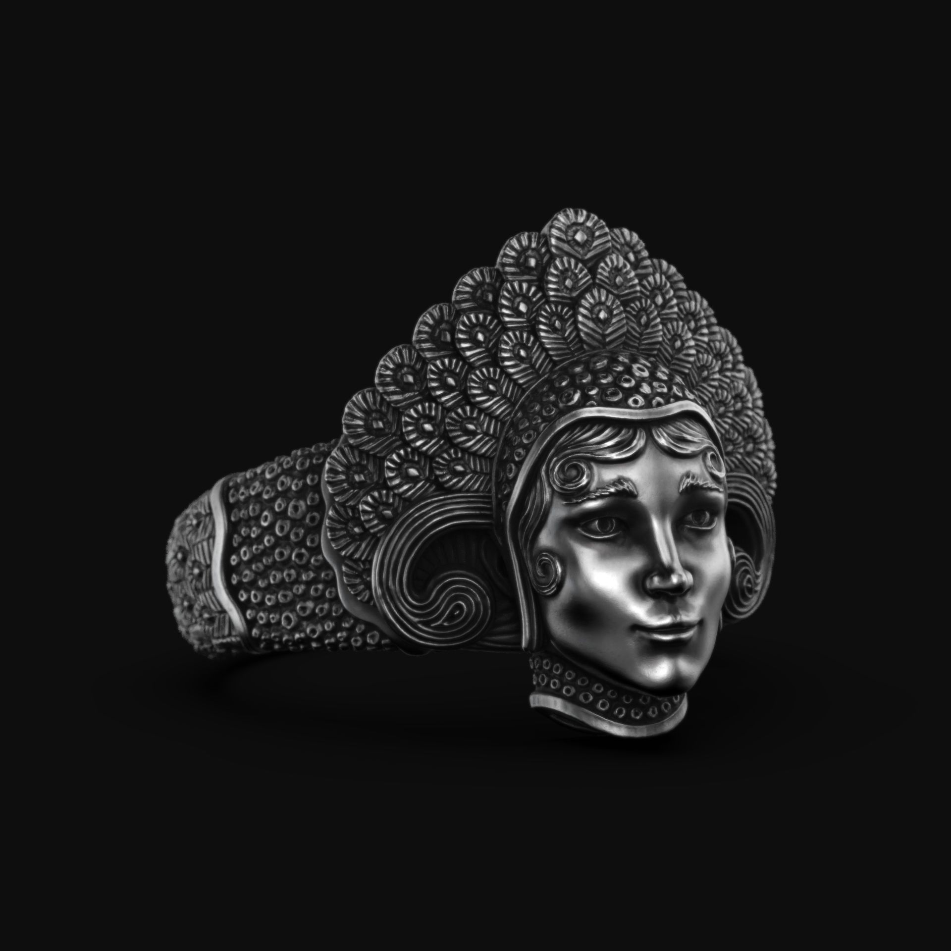 Benda Theatrical Female Mask Ring 3D model 3D printable CGTrader