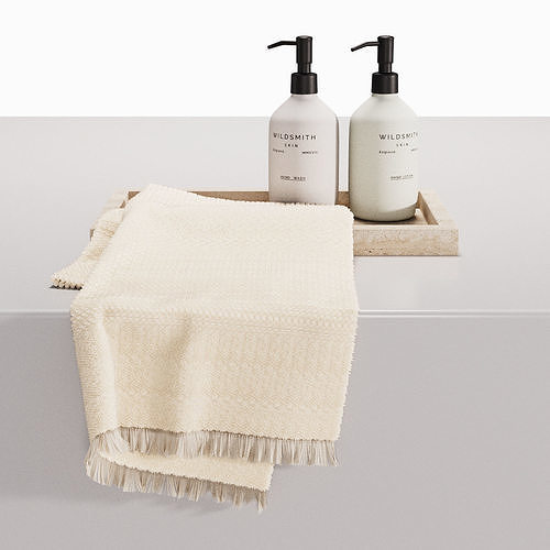 Wildsmith hand wash and lotion with a tray and towel 3D model CGTrader