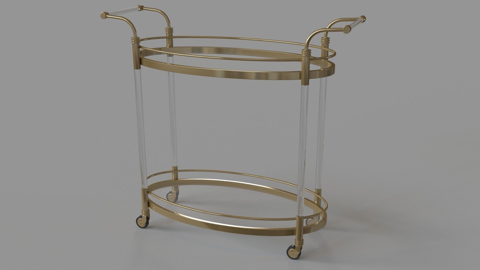 Gold And Acrylic Bar Cart Clear Gold 3D model CGTrader