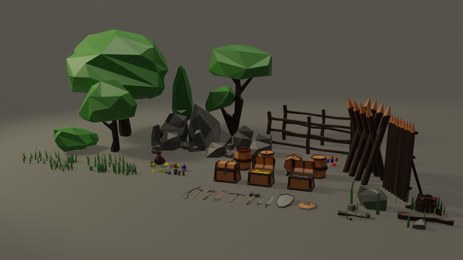 90 Low Poly Models Pack Game Ready free VR / AR / low-poly 3D model ...