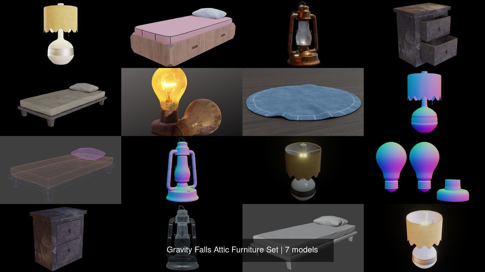 3D Model Collection Gravity Falls Attic Furniture Set VR / AR / low-poly | CGTrader