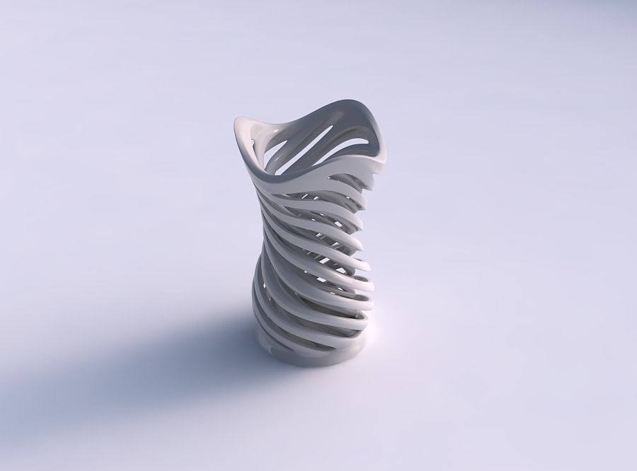 Vase widening with two layered vertical lines very twisted an...