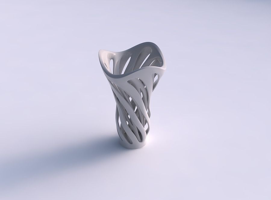 Vase widening with two layered vertical lines twisted wavy