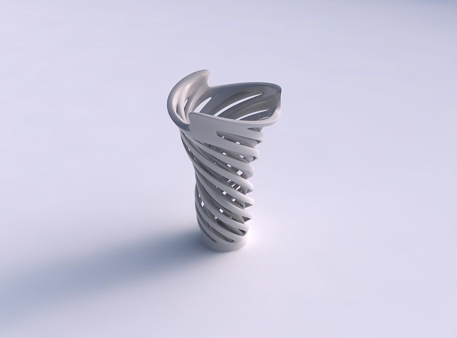 Vase widening with two layered vertical lines very twisted wavy