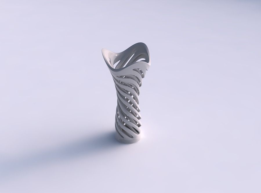 Vase widening with two layered vertical lines very twisted an...