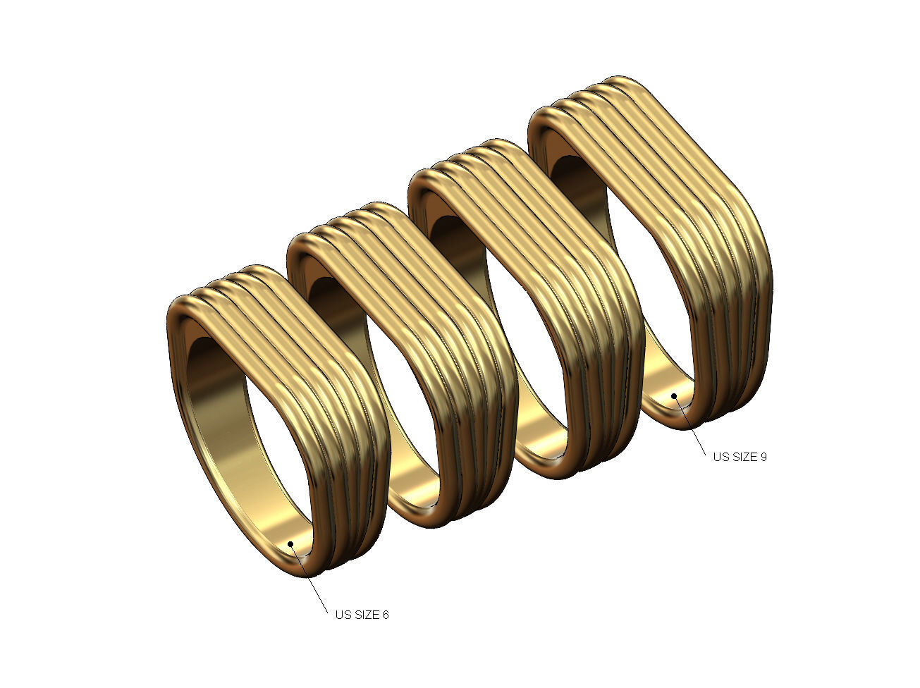 Rectangular rounded wire signet ring US sizes 6 to 9 3D model 3D ...