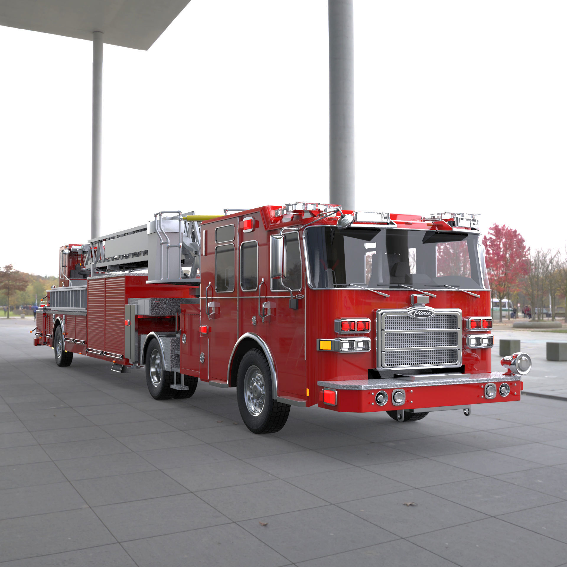 3D model Firetruck Pierce Ascendant 107 HeavyDuty Tiller Aerial Ladder