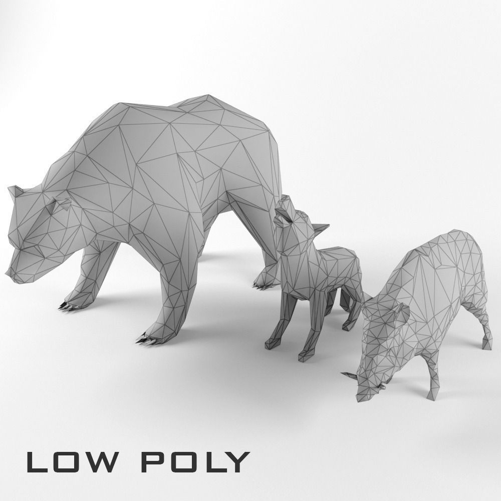 Low Poly Bear Wolf Boar Wild Mammal Animal Set Pack Lowpoly