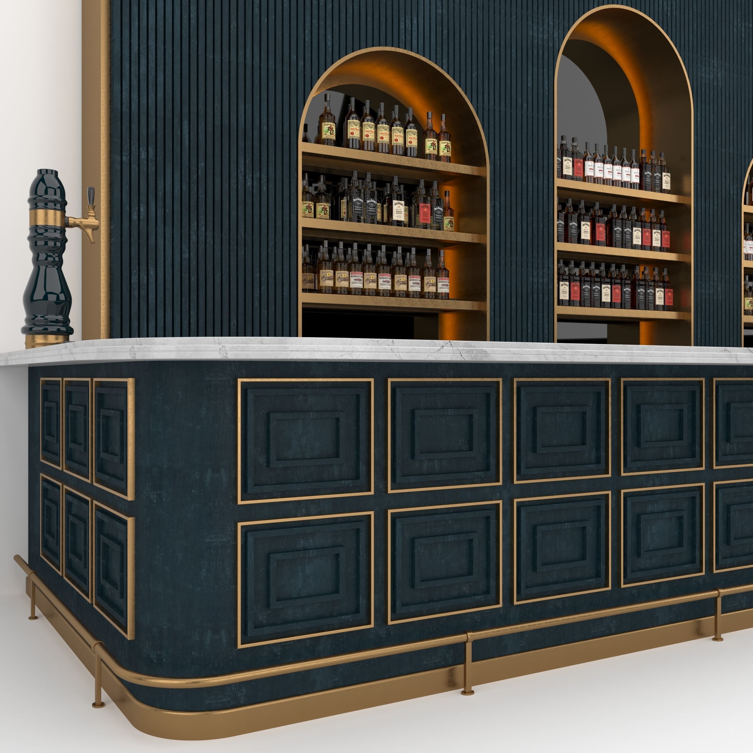 LOFT RESTAURANT BAR COUNTER dark blue and gold 3D model CGTrader