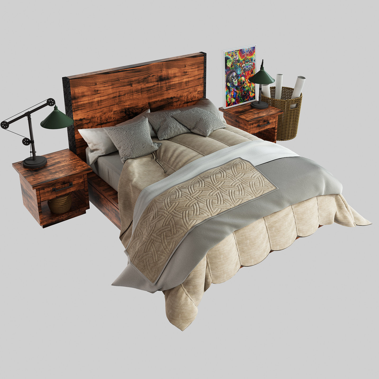 Pottery barn Big Daddys Antiques Reclaimed Wood Storage Bed 3D model