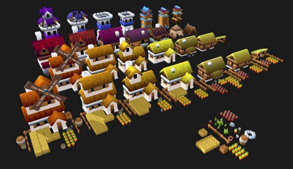 simple low poly village buildings free VR / AR / low-poly 3D model ...