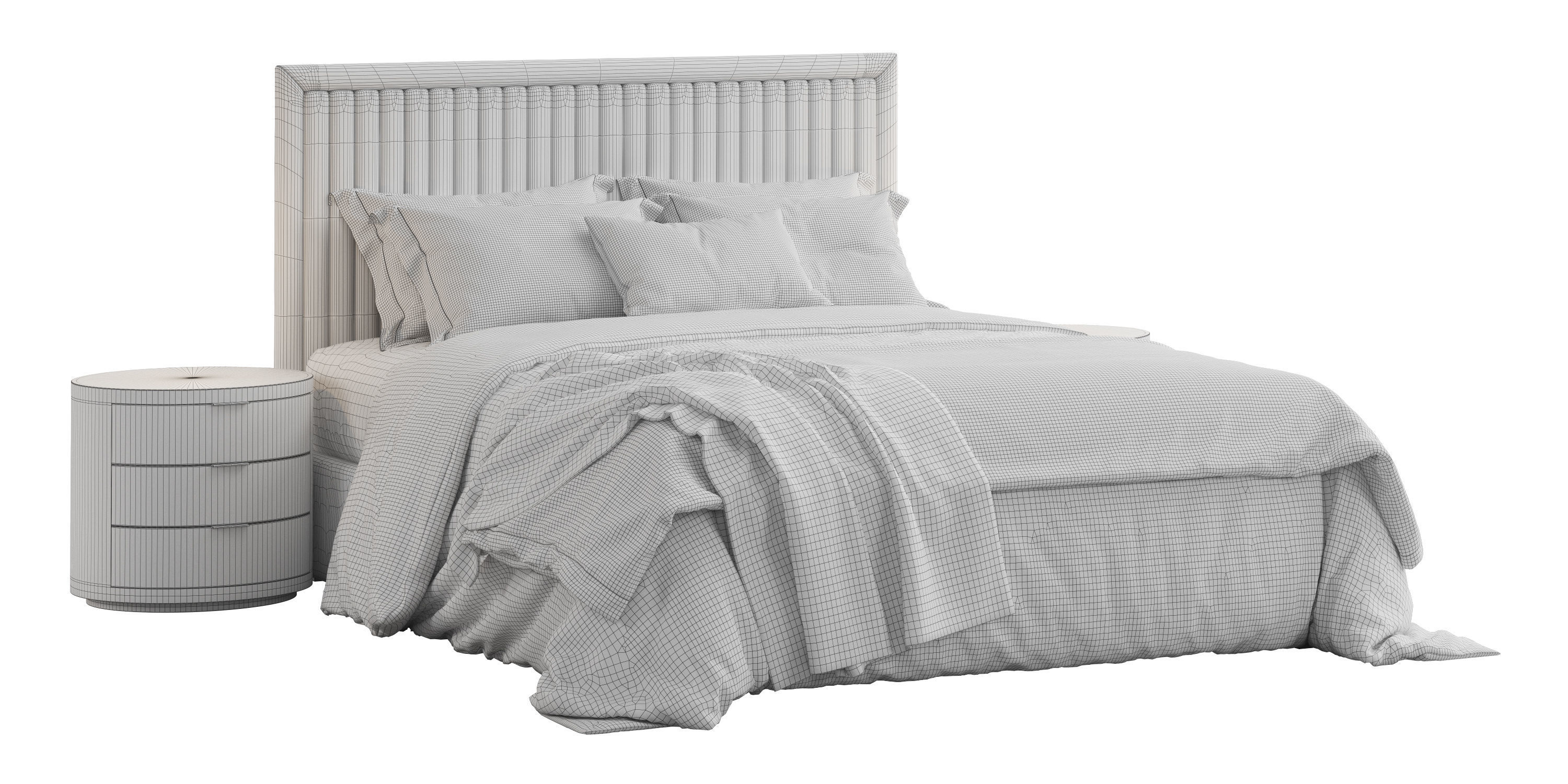 Channel Tufted Headboard Pine Queen Bed 3D model CGTrader