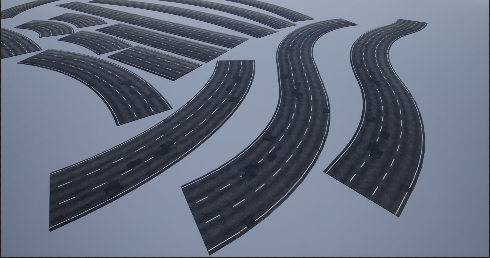 Road 3line 3D model PBR 4K-2K three-lane Patched Modular Highway Roads VR / AR ...