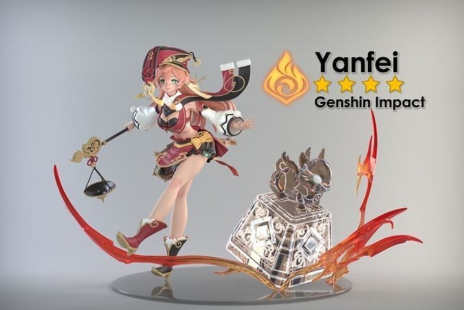 Yanfei from Genshin Impact - Zbrush painted and STL 3D model 3D printable |  CGTrader
