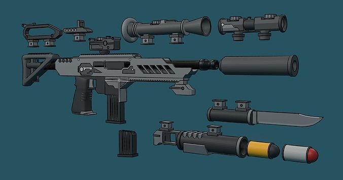 Borderlands style modular assault rifle 3D model | CGTrader