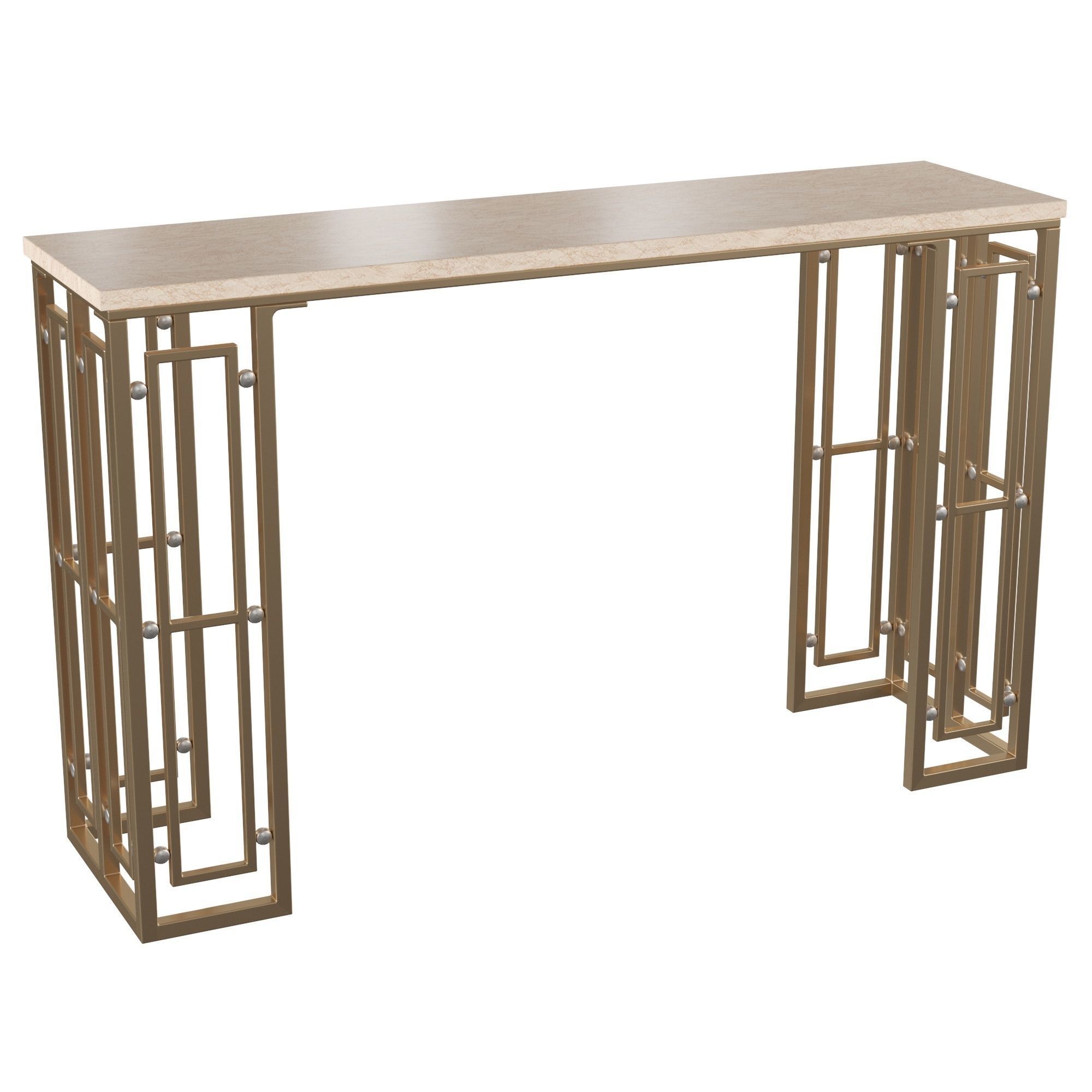 Modern Rectangular Console Table with Marble Top Metal Frame 3D model