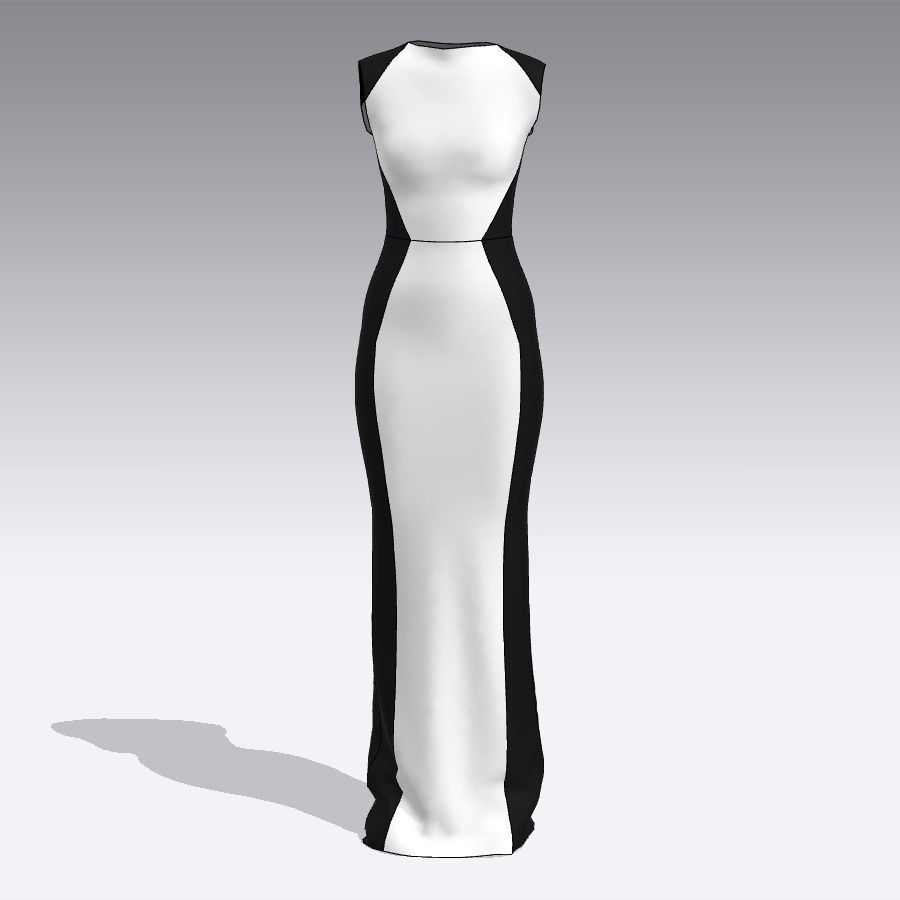 BLACK AND WHITE DRESS FASHION LONG DRESS 3D model CGTrader