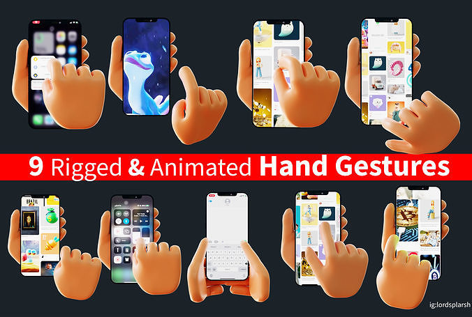 3D model 9 Animated Smartphone Gestures VR / AR / low-poly | CGTrader