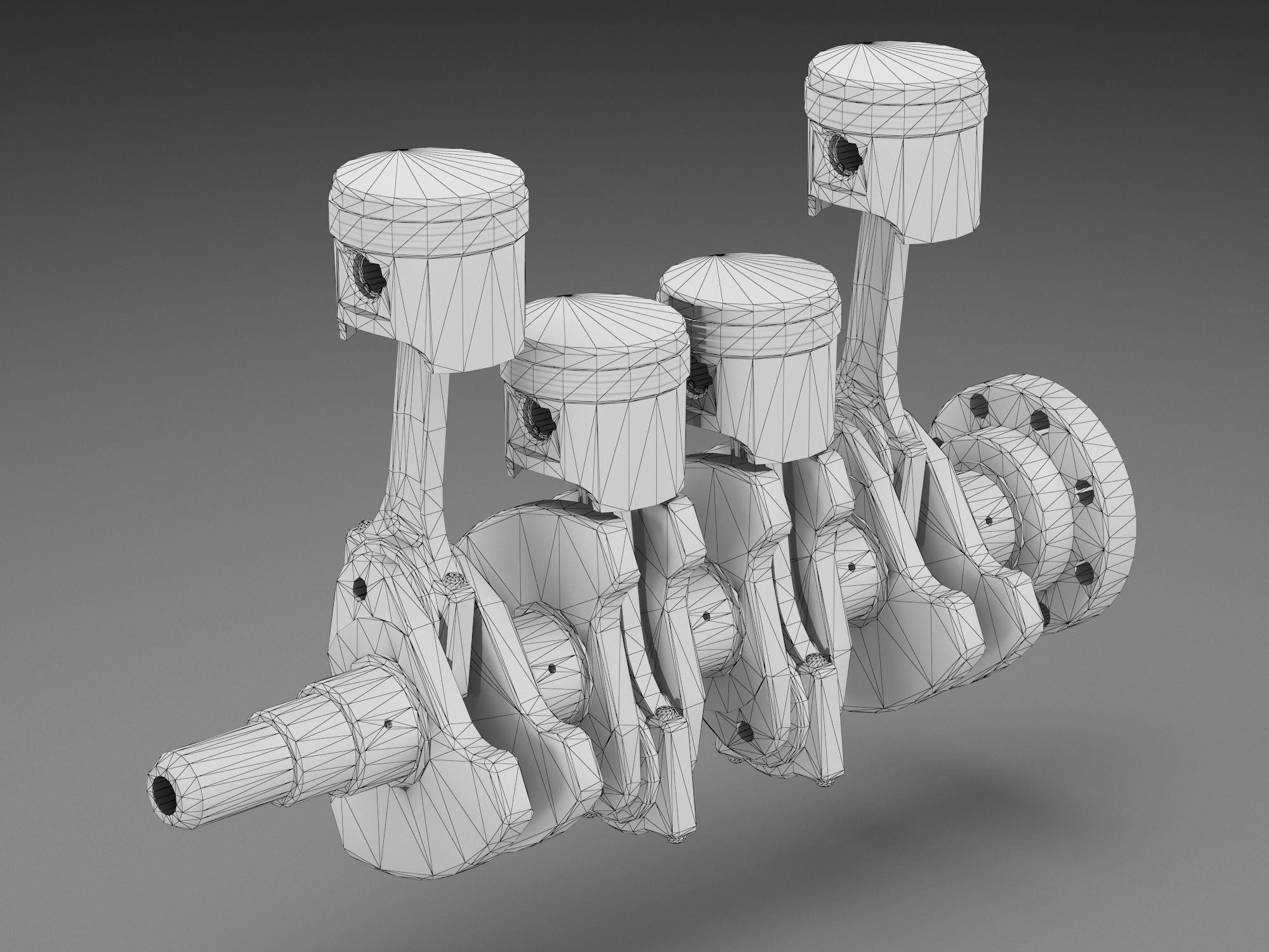 3D model 4 cylinder inline engine pistons camshaft VR / AR / low-poly ...