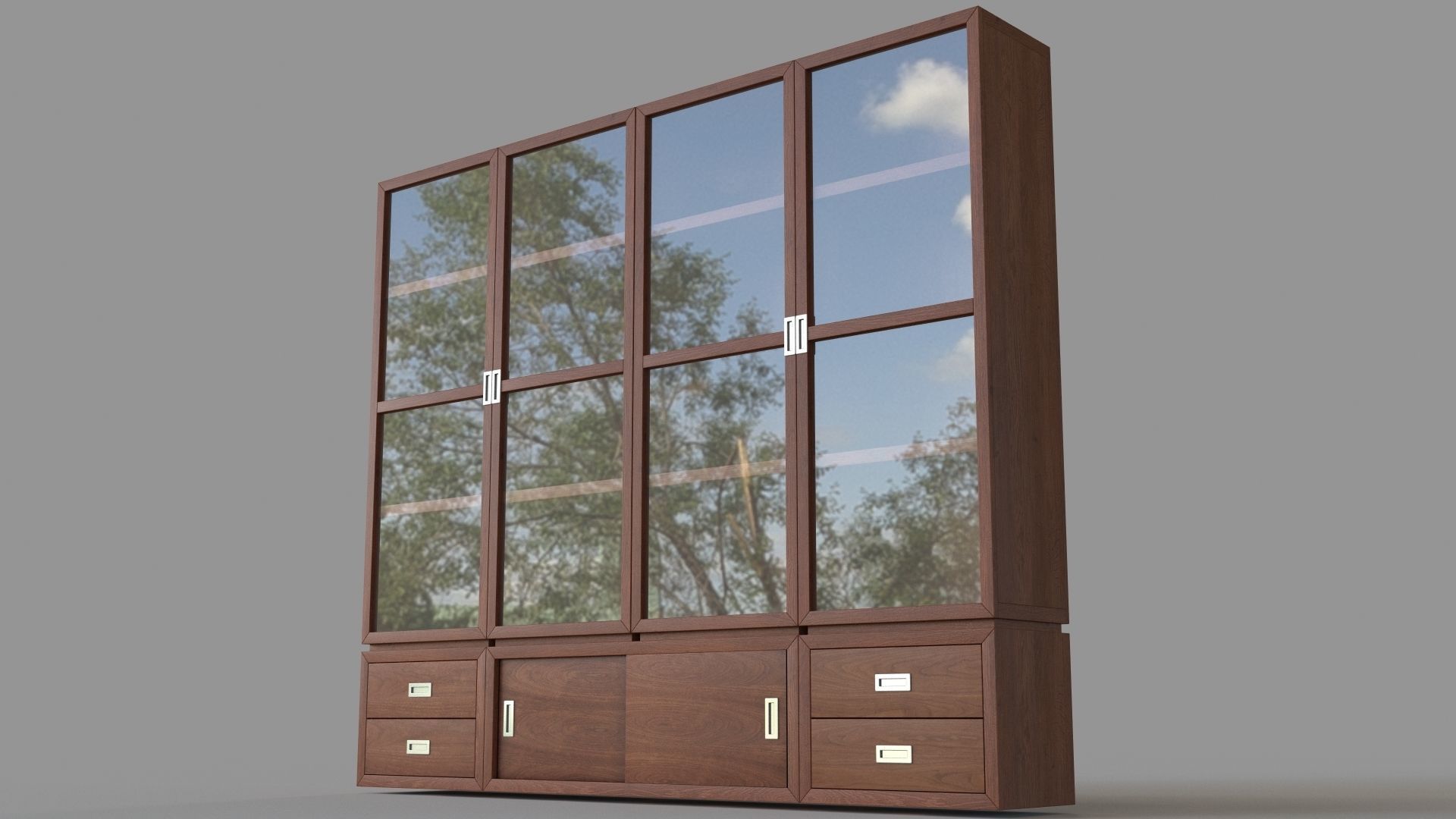 Aspect Walnut 7Piece Glass Door Storage Unit 3D model CGTrader