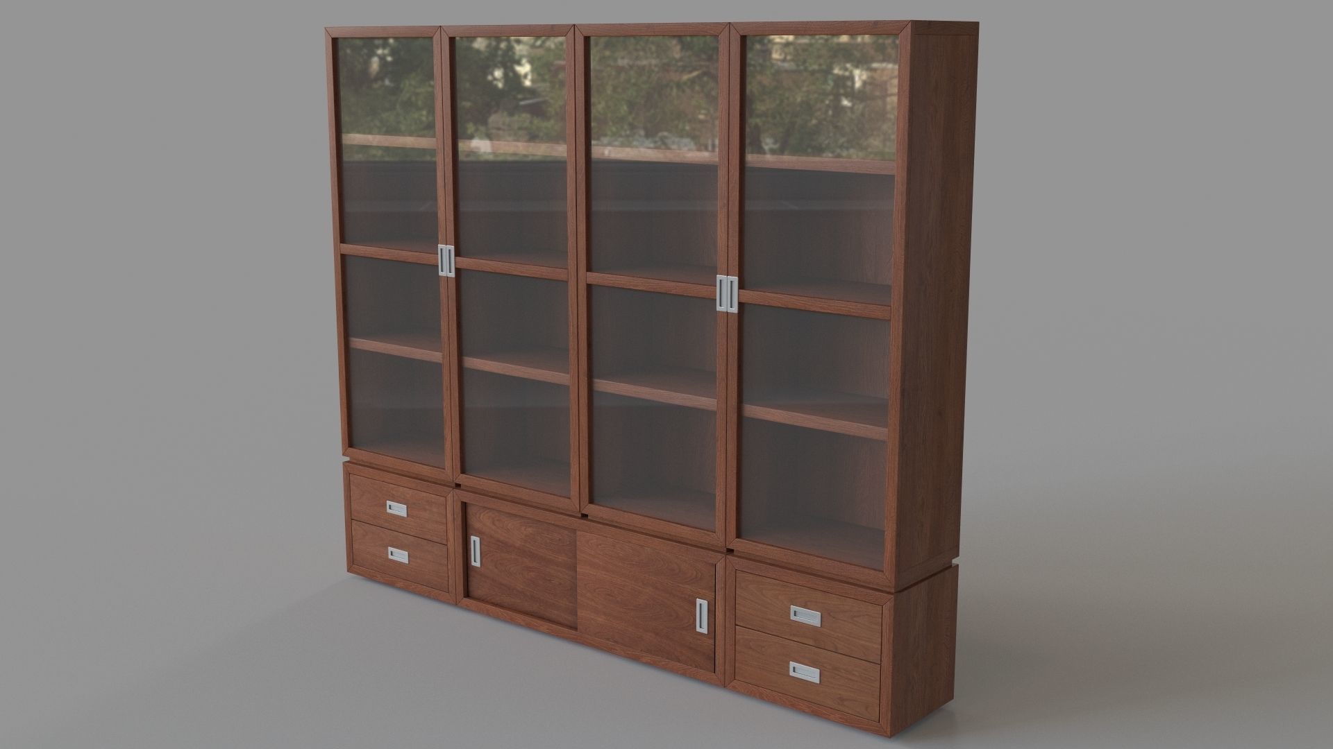 Aspect Walnut 7Piece Glass Door Storage Unit 3D model CGTrader