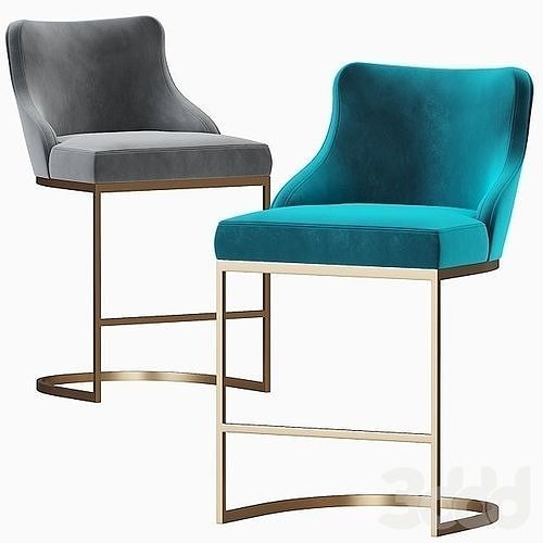 3D model Form Teal Velvet And Brass Bar Stool VR / AR / lowpoly CGTrader