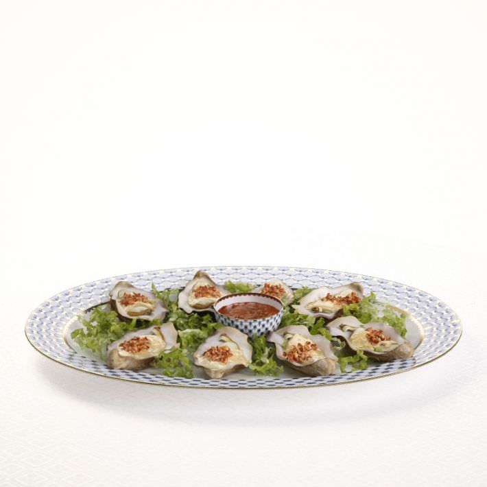 Oysters In Half Shell On Porcelain Plate