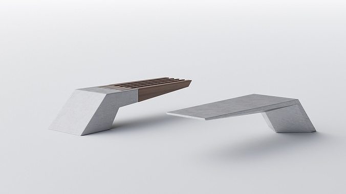 PARK MODERN BENCH WING WOOD AND CONCRETE 3D model | CGTrader