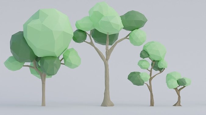 Low-Poly Hardwood 1 three trees 3D model | CGTrader