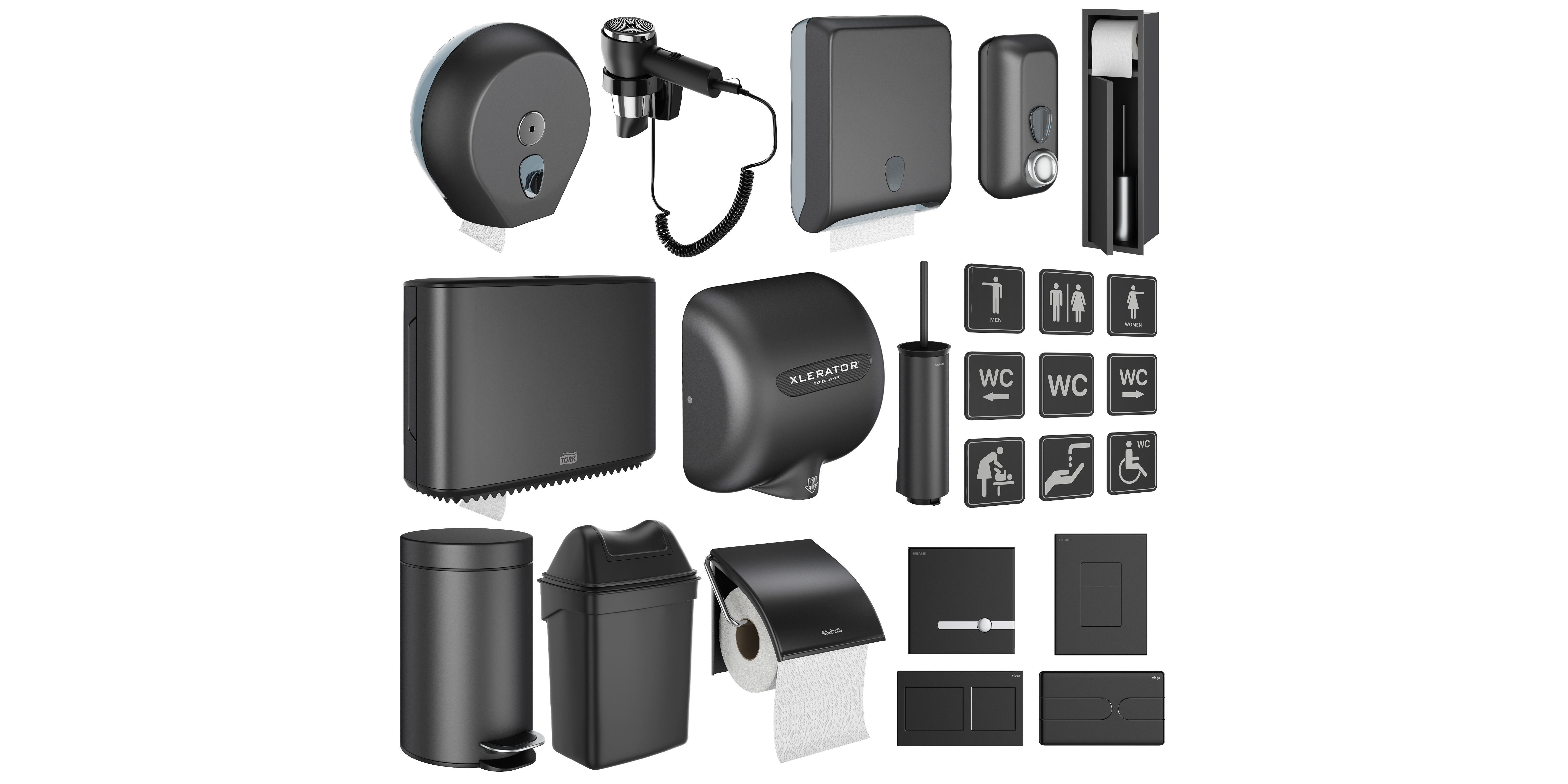 Public toilet accessories black set 152 3D model CGTrader