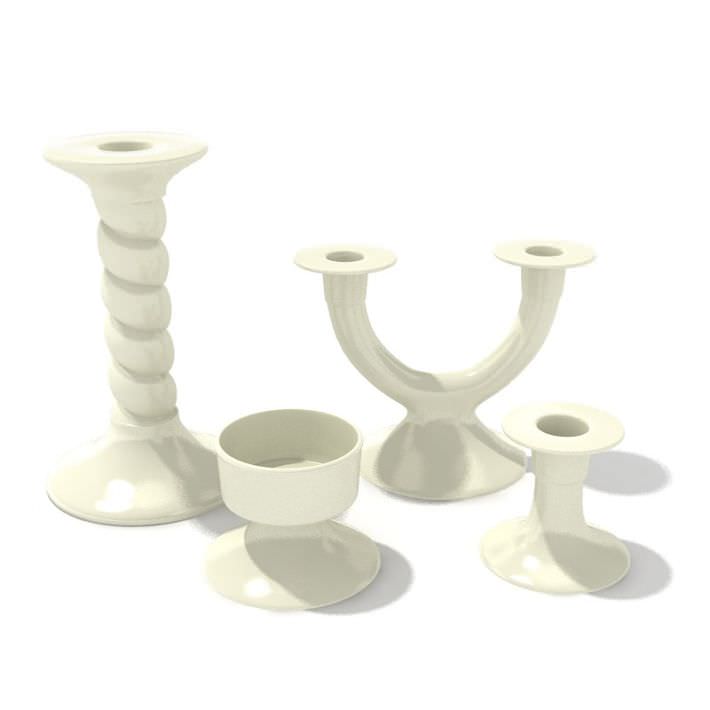 Modern White Porcelain Candle Holder Set 3D Model