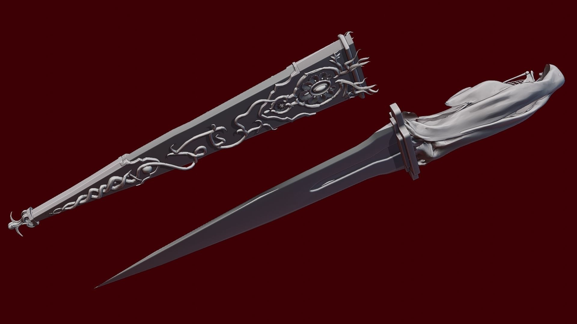 Skeleton ornamented dagger 3D model CGTrader