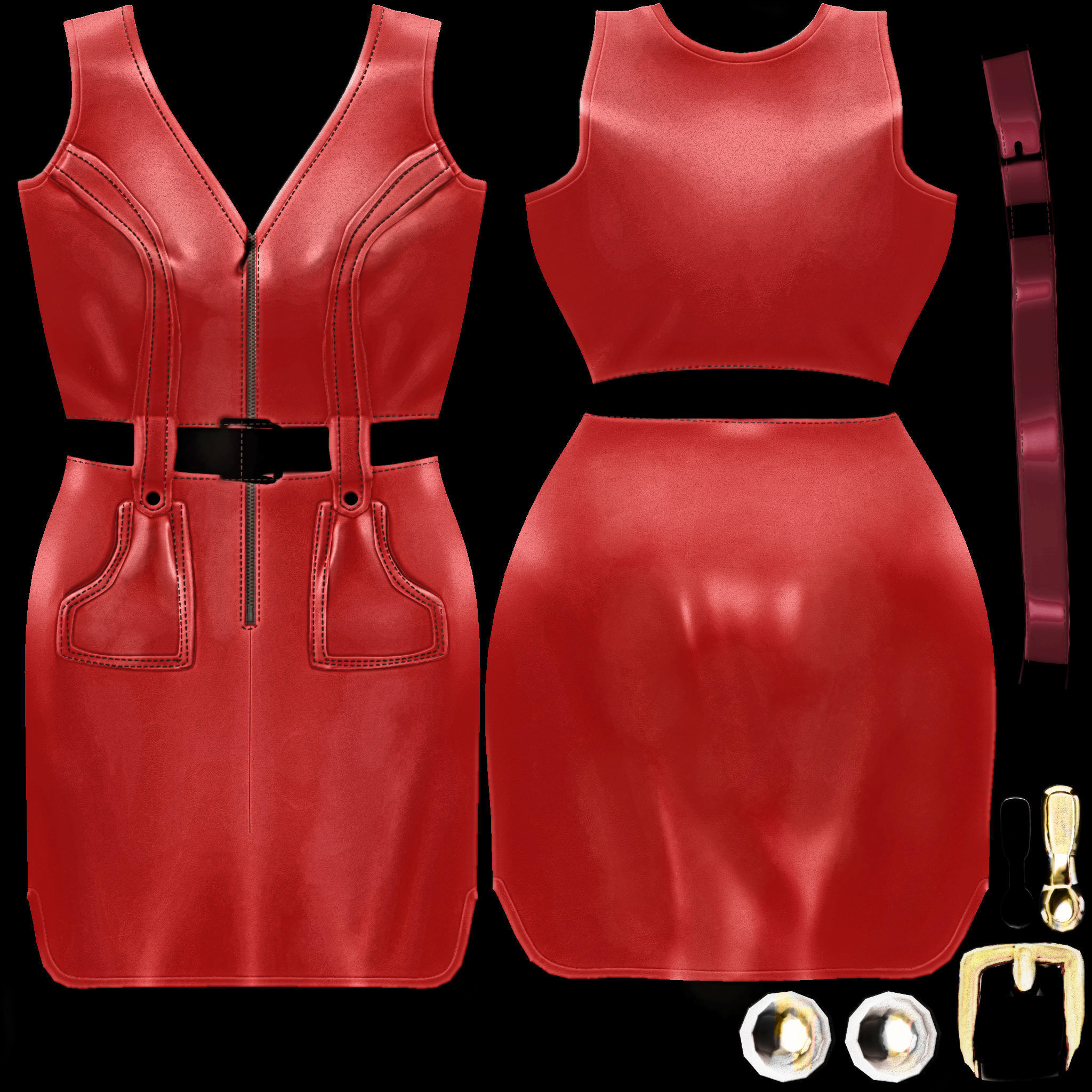 3D model Leather Pockets Dress VR / AR / lowpoly CGTrader