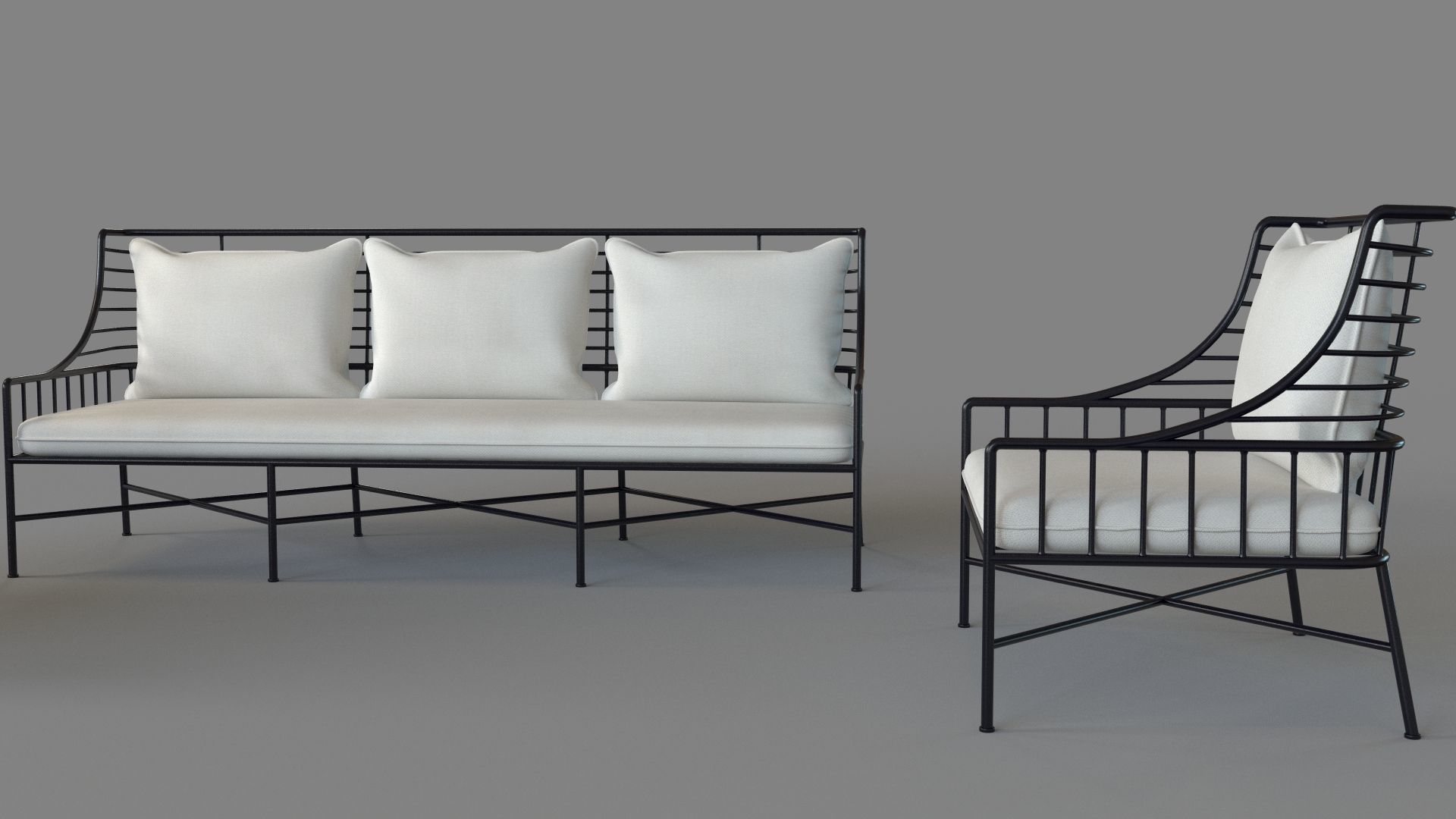 Breton Black Metal Outdoor Sofa And Chair 3D model CGTrader