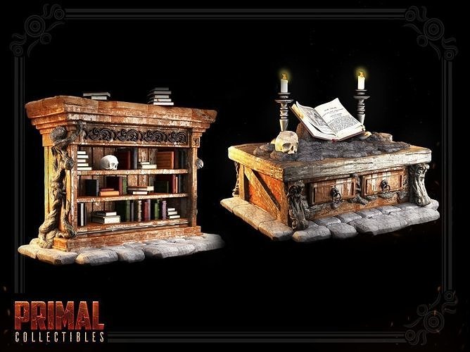 Bookcases And Altar MASTERS OF DUNGEONS QUEST 3D Model 3D Printable 