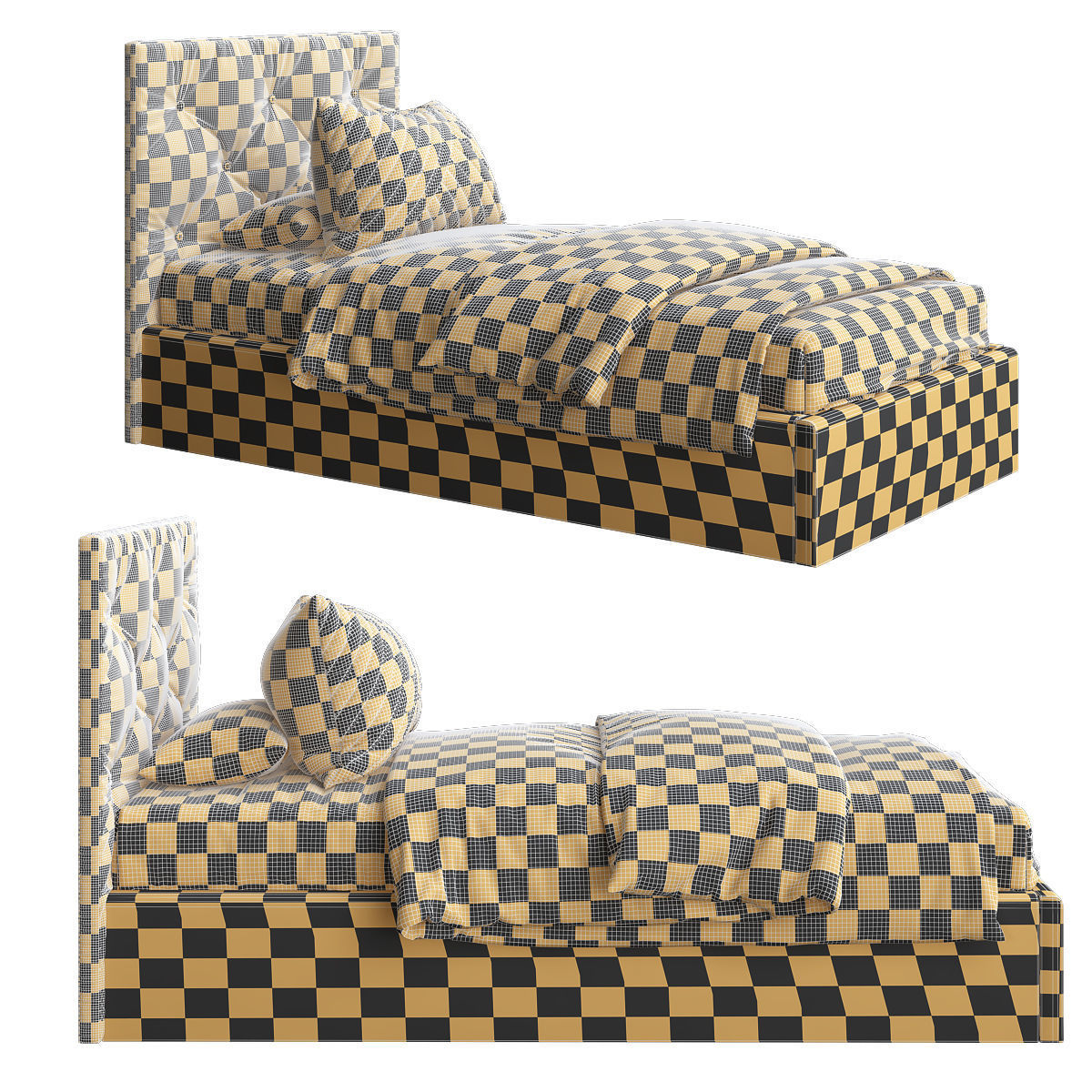 3D model Bed with upholstered headboard 3d model VR / AR / lowpoly