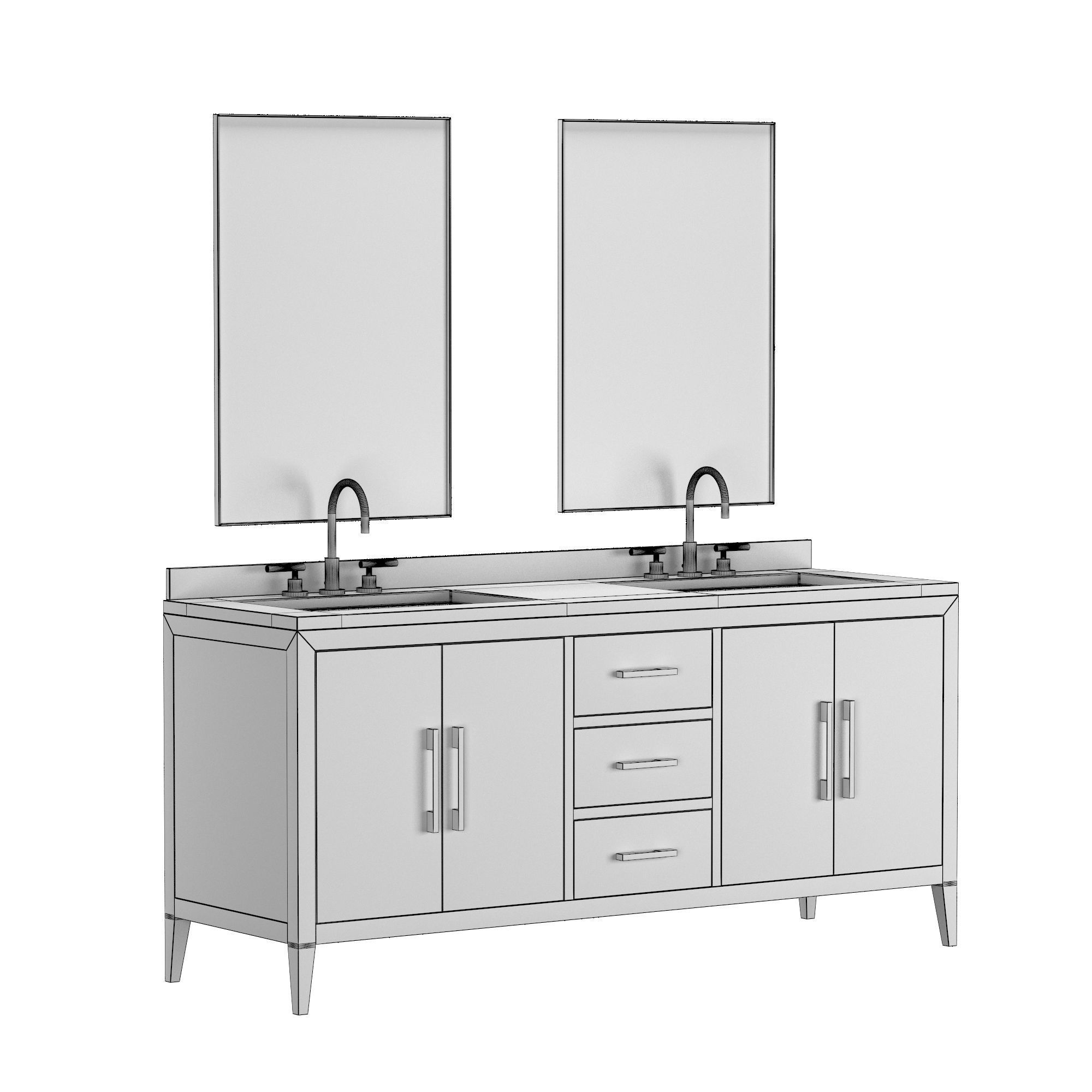 FRENCH CONTEMPORARY DOUBLE VANITY gray 3D model CGTrader