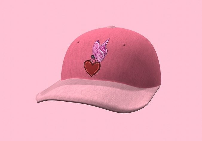 pink cap with heart design 3D model