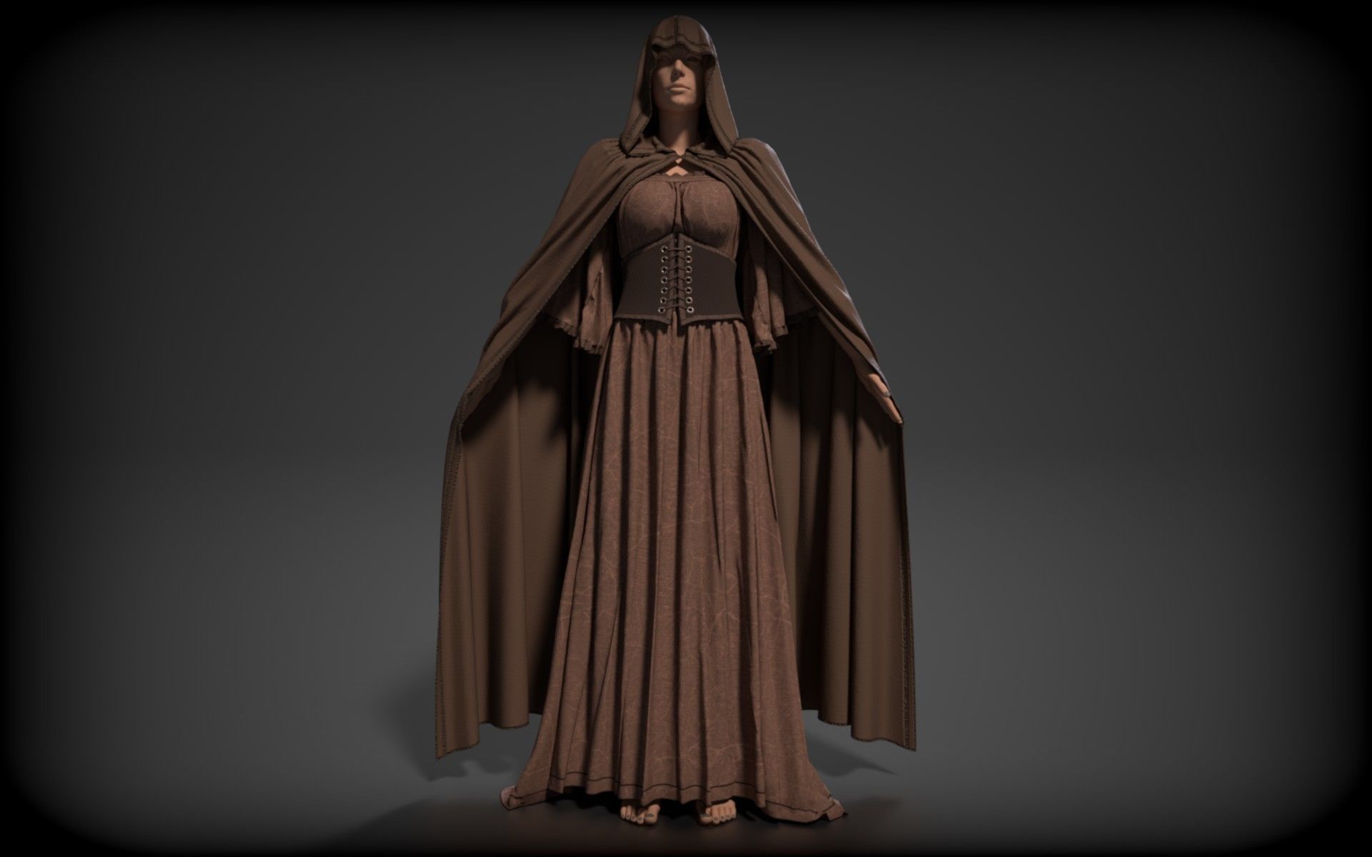 Medieval brown cloak 3D model rigged | CGTrader