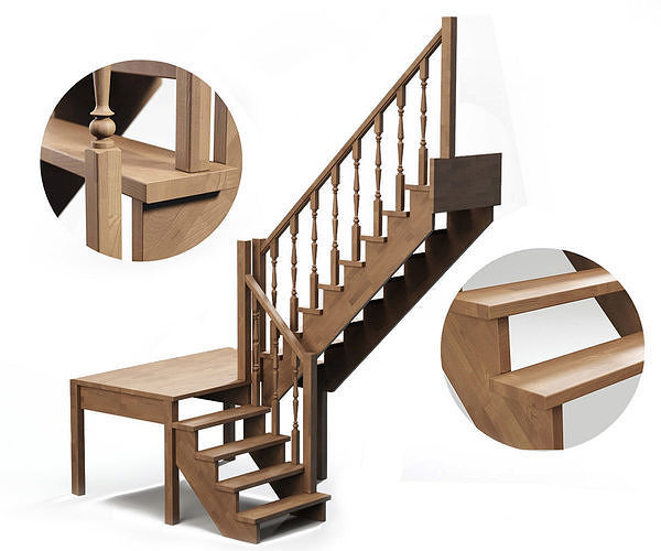 Wood stairs 03 3D model CGTrader