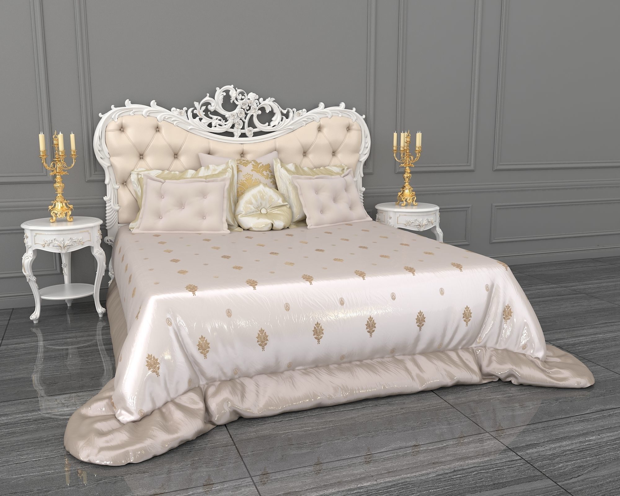 European Style Bed Set 8 3D model CGTrader