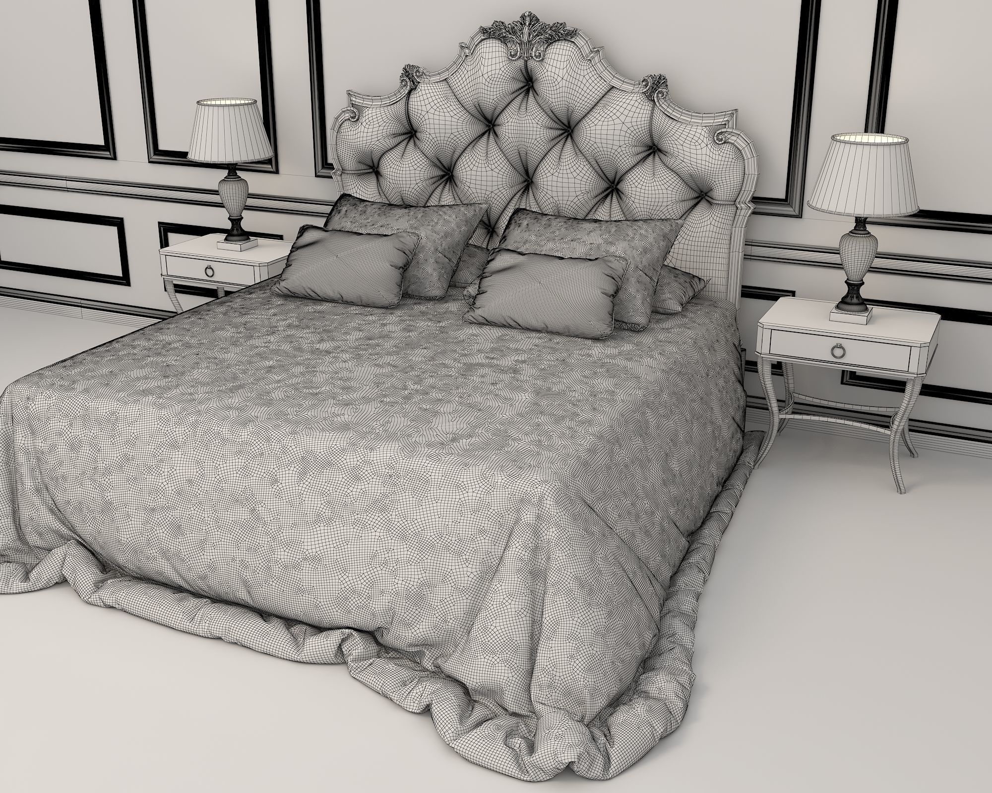 European Style Bed Set 12 3D model CGTrader