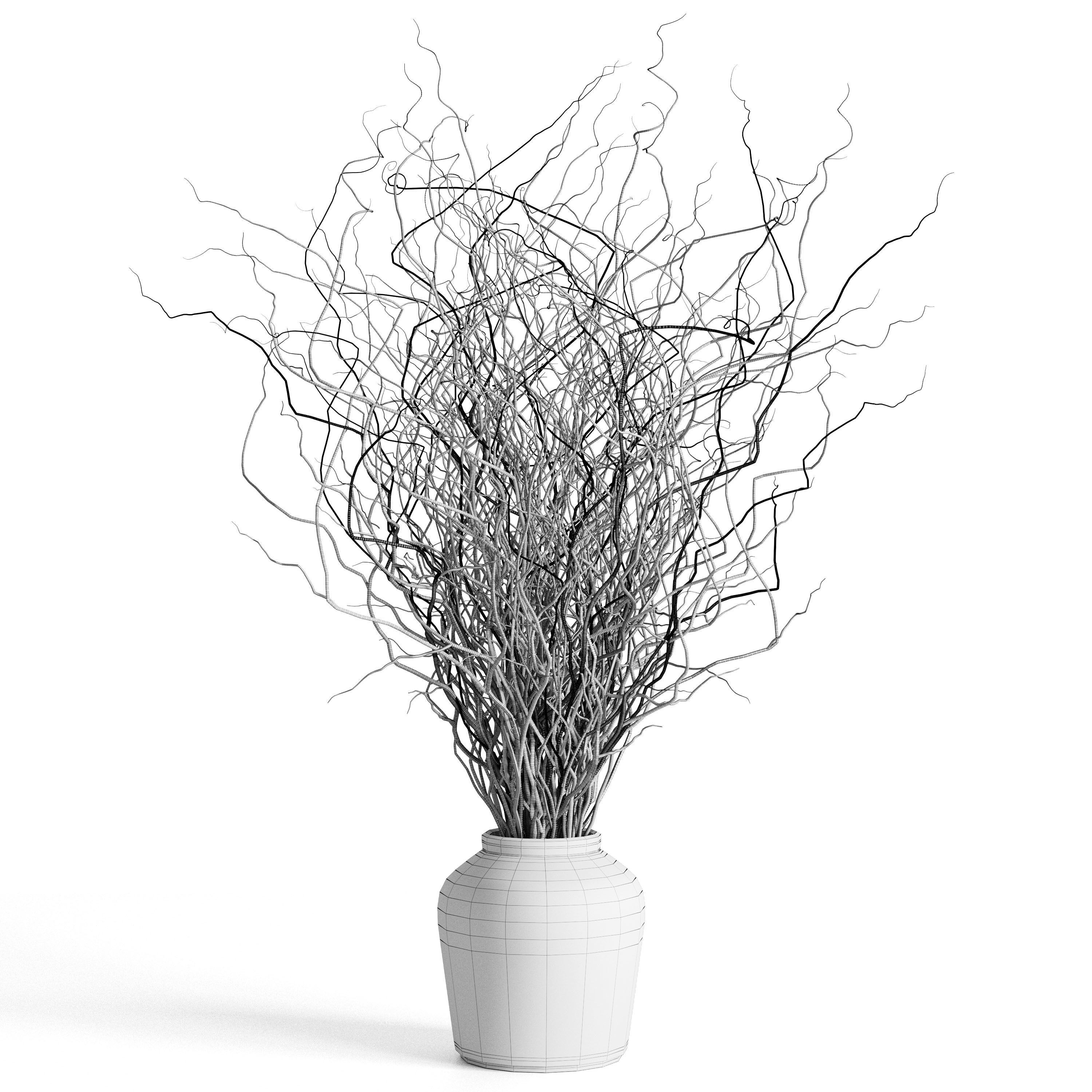Dried branches with concrete vase bouquet 21 3D model CGTrader