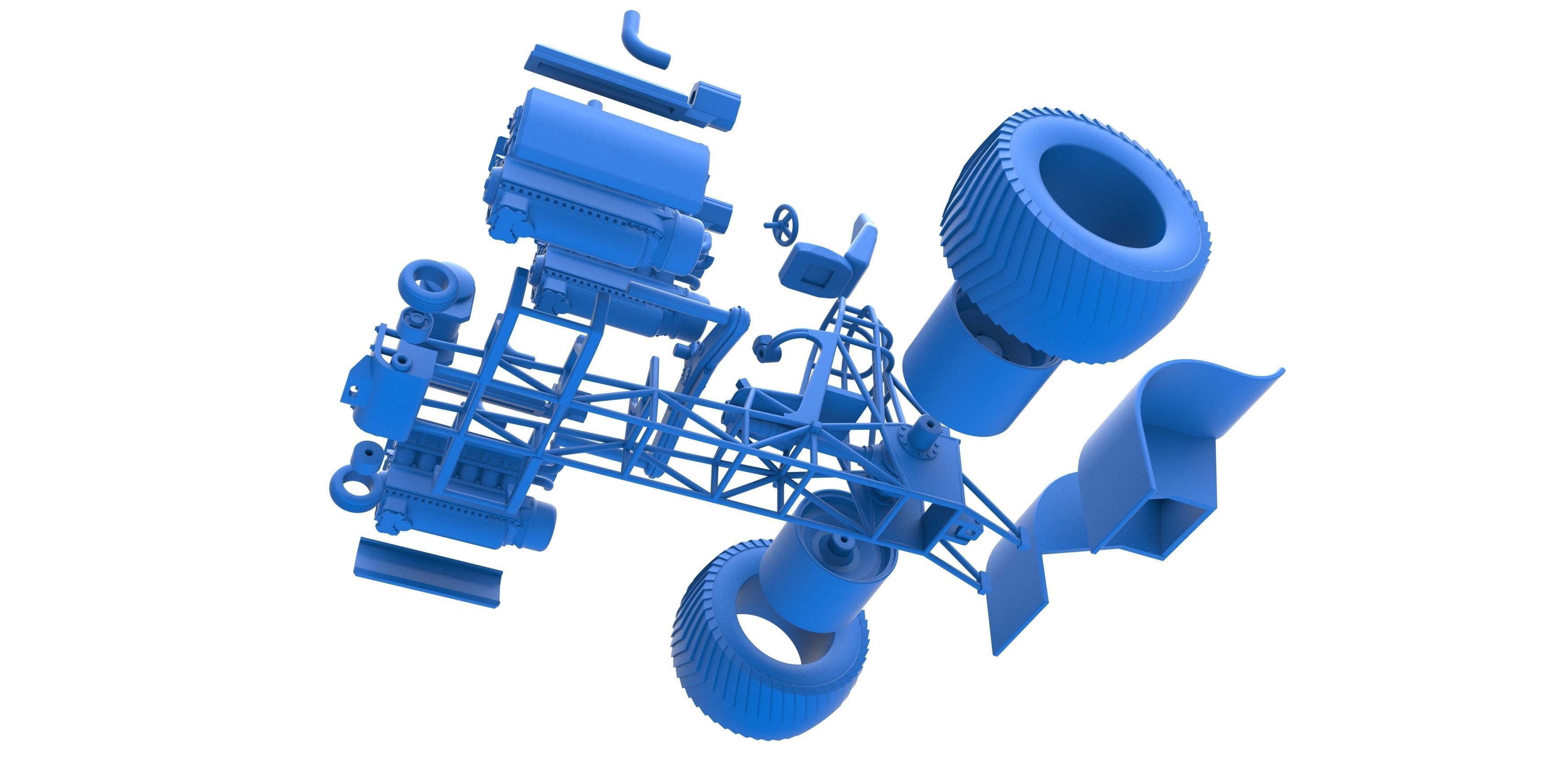 Diecast Pulling tractor with 3 turbo engines V12 Scale 1 to 25 3D model