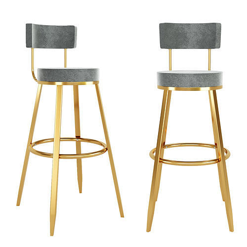 Modern Gray Velvet Counter Height Bar Stool 3D model CGTrader