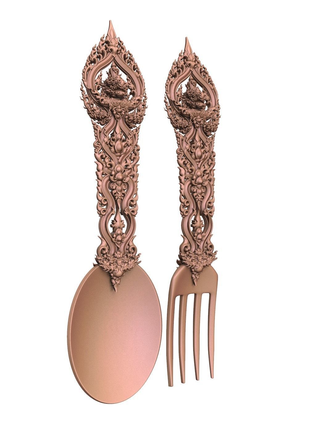 Fork and Spoon Thai Pattern for 3d print Casting jewelry 3D model 3D