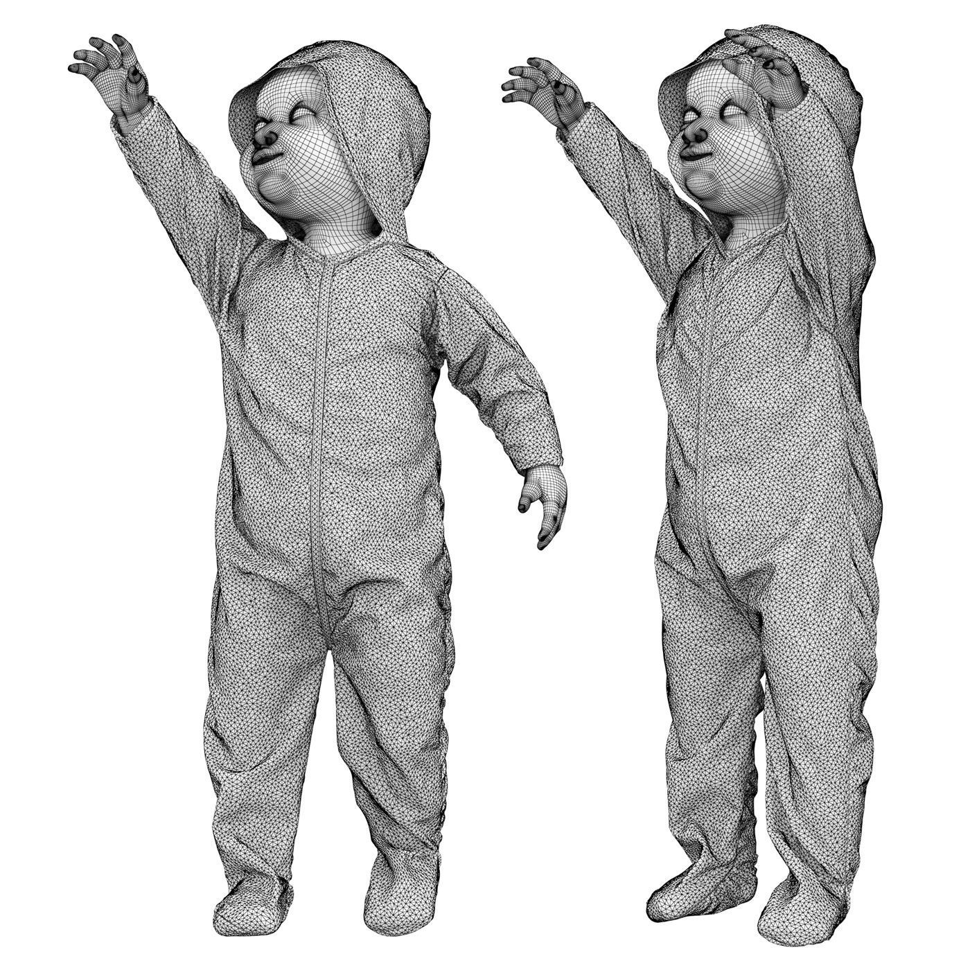 Child baby romper onesie panda bear hooded pajama set 3D model CGTrader