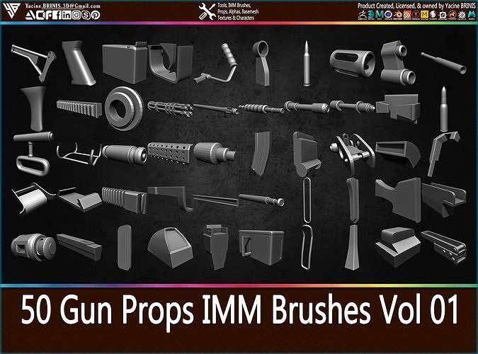 3D model 50 Gun Props IMM Brushes Volume 01 VR / AR / low-poly | CGTrader