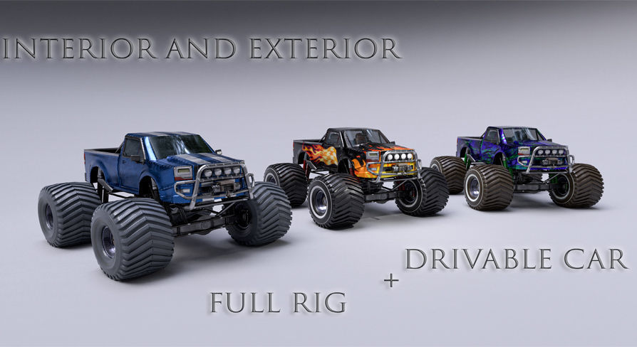 3D model Monster Truck Full Rig Unity and Unreal Engine 4 VR / AR / low ...