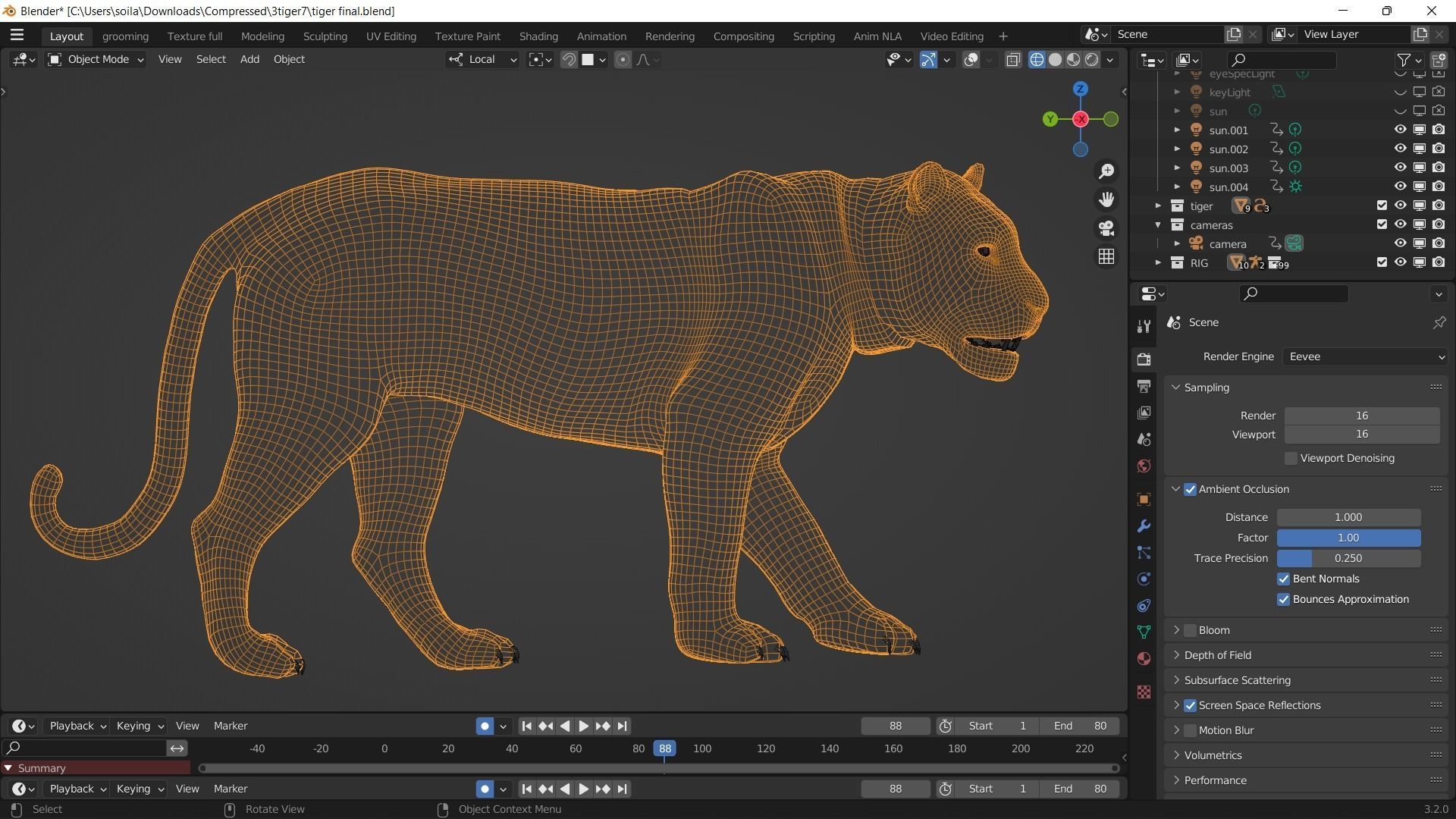 Realistic Tiger Rigged and Animated model Blender 3D model animated